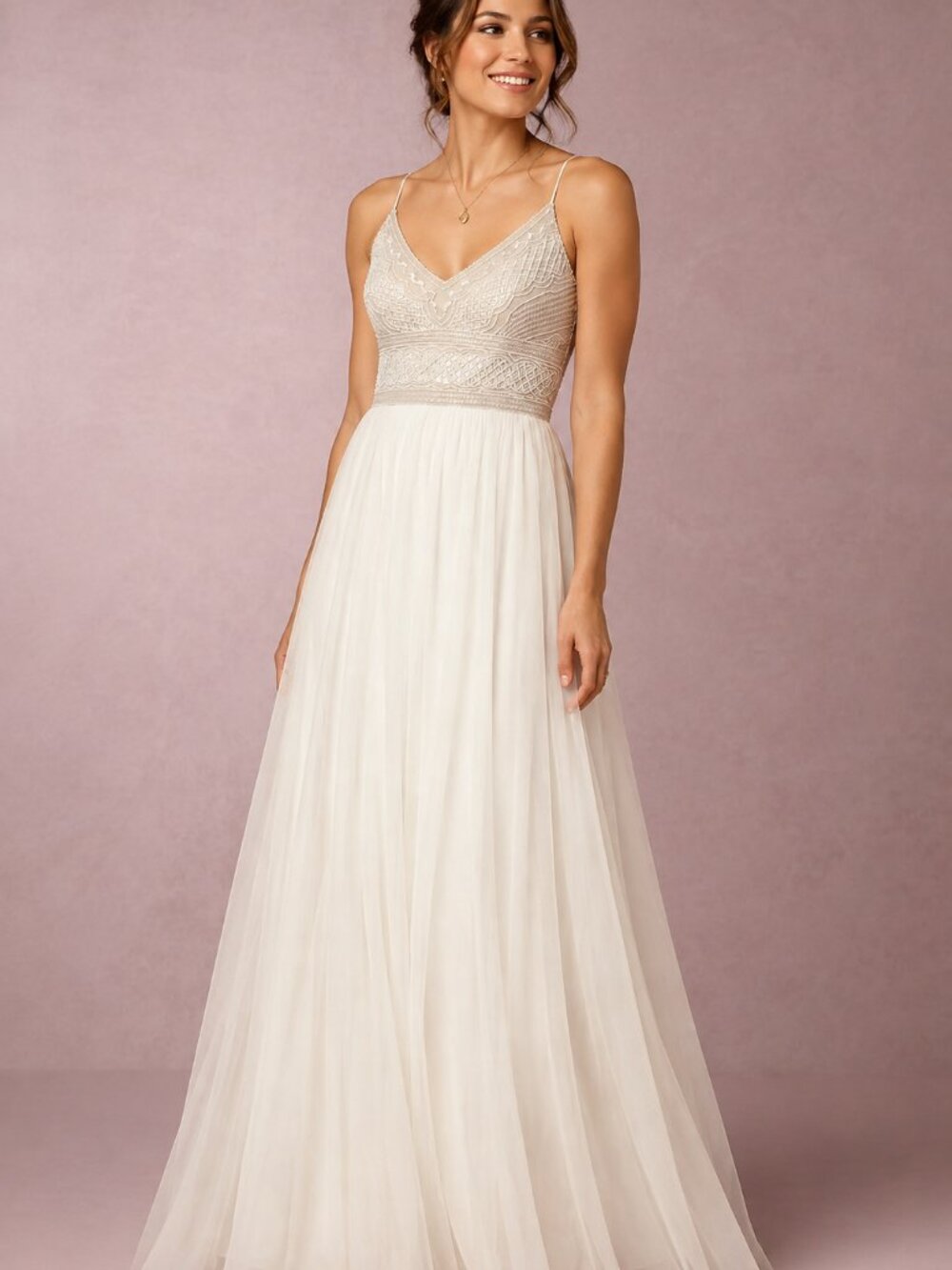 Adrianna Papell Beaded Chiffon Maxi Evening Gown Ivory Size 14